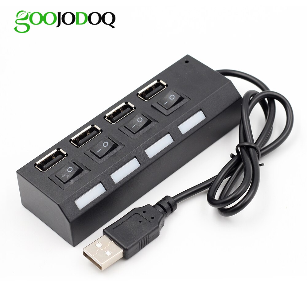 GOOJODOQ 4 Port Mini USB Hub 2.0 USB Splitter Adapter Portable USB 2.0 Hub 480 Mbps LED On/Off Switch For PC Laptop High Speed