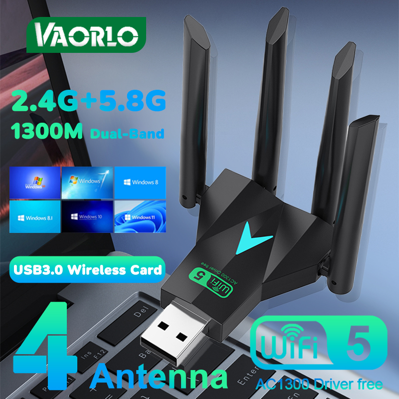 Original 4 Antennas 1200Mbps WiFi USB 3.0 Adapter 2.4G/5GHZ Dual Band WiFi Dongle Wireless Network Card 802.11AX For Win 10/11: Gold