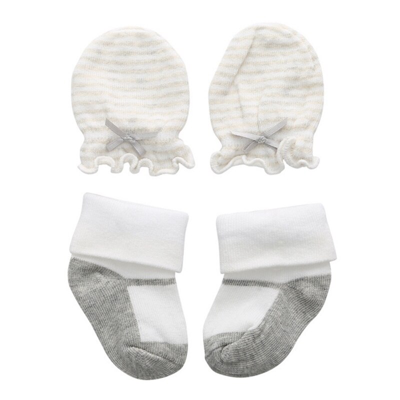 Kids Girls Socks Gloves Sets Casual Newborn Baby Girl Striped Bow-knot Non-Slip Cotton Socks And Gloves Set