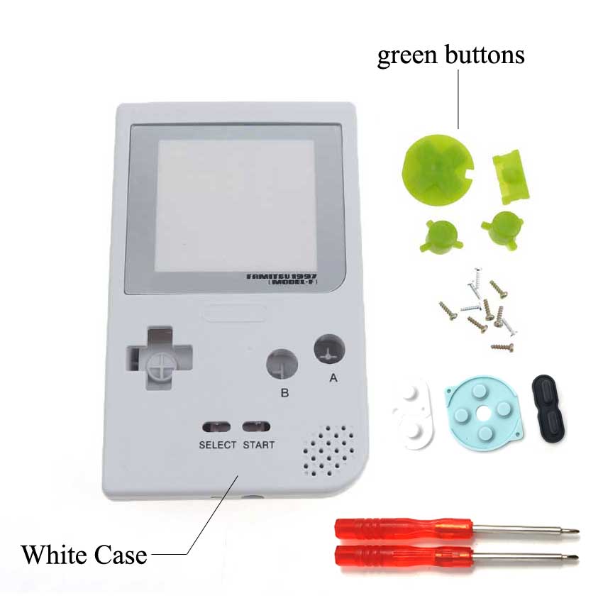 YuXi Clear Housing Shell Cover Replacement For Nintendo Gameboy Pocket Game Console For GBP Housing Case with screwdriver tools: White and Green