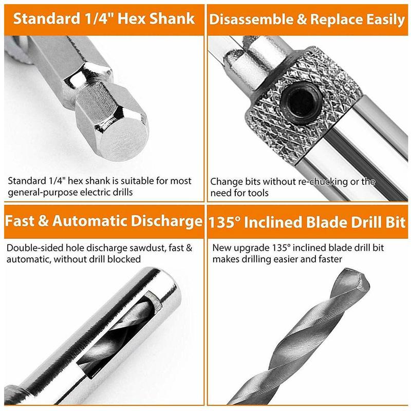4/7/8pcs hss auto centering hinge drill bits set door cabinet center drill