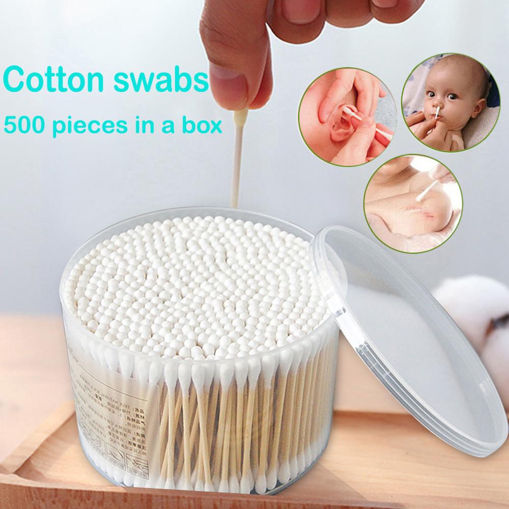 500PCS Double Head Cotton Swab Bamboo Stick Cleaning Absorbent Cotton Swabs Disposable Buds Cotton For Nose Ears Cleaning 2FM