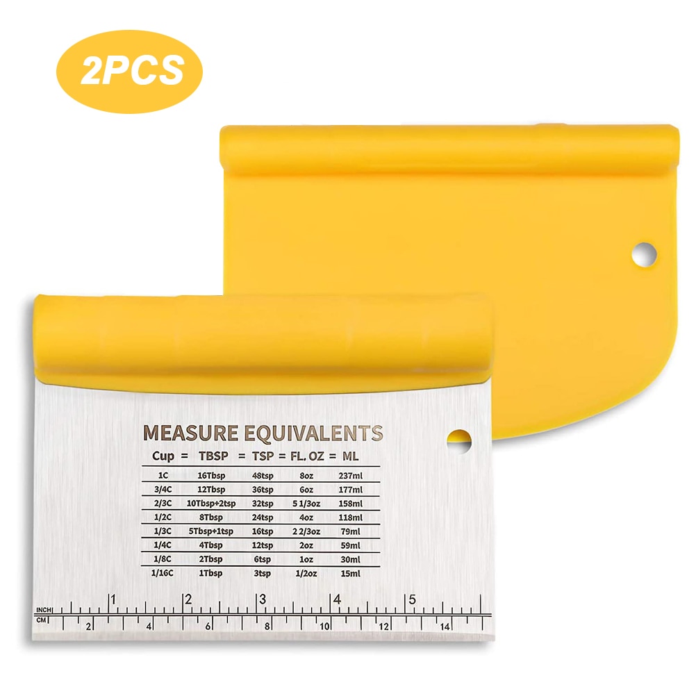 2 in 1 Stainless Steel Bench Dough Scraper Set Multi-function Bread Making Tools with Measurement for Cake Baking Tools