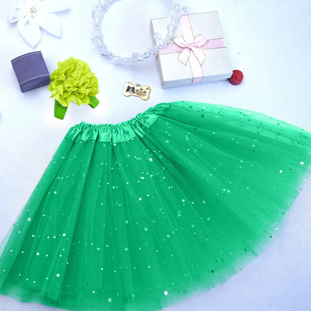 Kids Meisje Tule Rokken Petticoat Paillette Star Pettiskirt Haarband Tutu Rok Dancewear Dance Ballet Rokken Voor Baby Meisjes: green