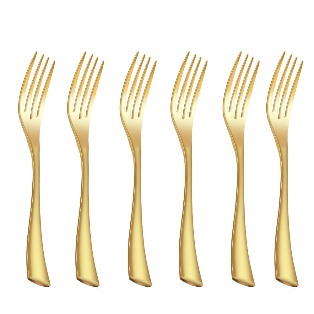 Juego de tenedor de cena de acero inoxidable, 4 colores, negro, oro rosa, tenedor para postre, vajilla, pulido con espejo, apto para lavavajillas, 6 uds.: Gold 6 Pieces