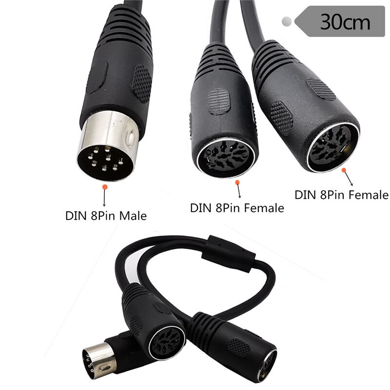 0.3M MIDI DIN 8-Pin Splitter Y Adapter Male to 2x Female Cable, 0.3m