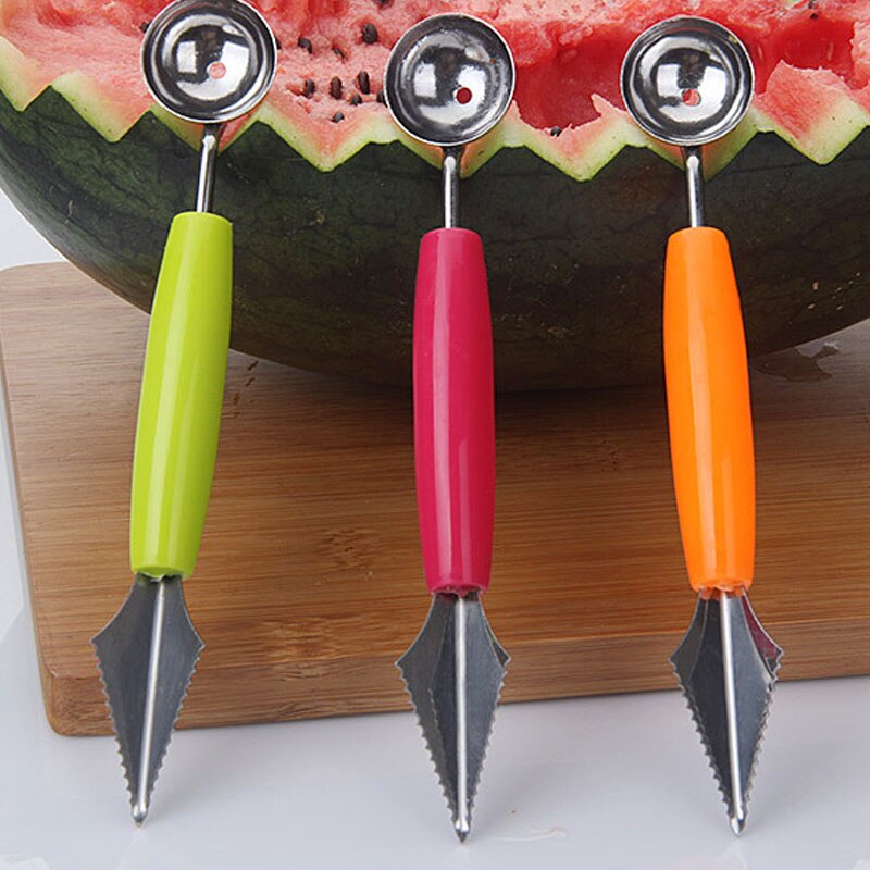 2 In 1 Dual-head Fruit Dig Ball Spoon Carving Knife Kiwi Fruit Waterlemon Scoop Melon Digger Fruit Jar Mashed Potato