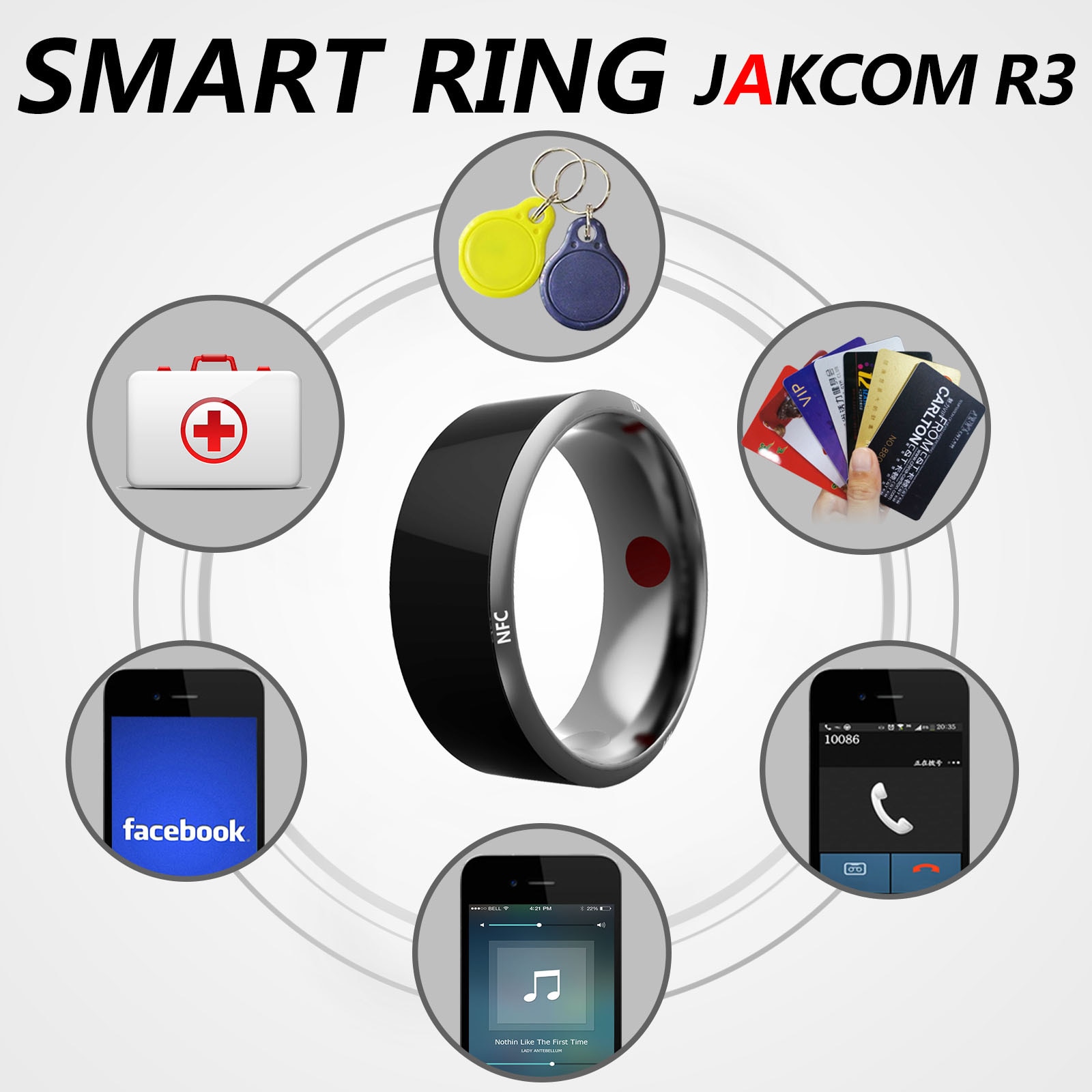 Jakcom  r3 smart ring elektronisk cnc metal mini magi rfid nfc genskrivbar ring ic / id adgangskontrol nøglekort tag tagbare enheder