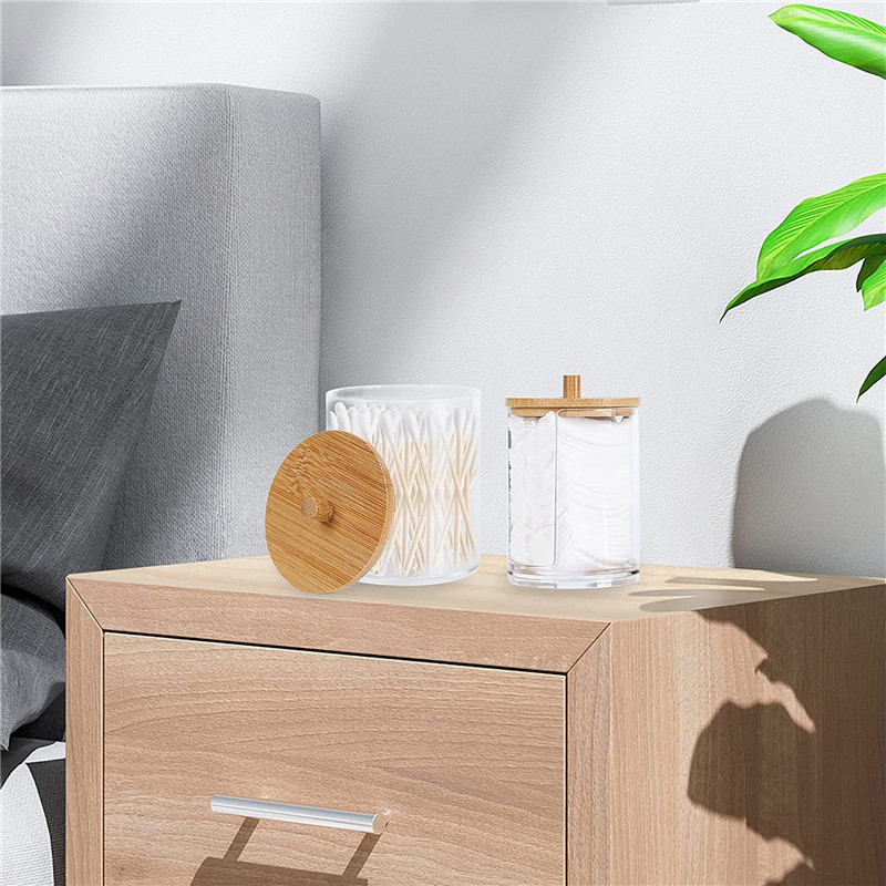 Boîte de cotons-tiges de maquillage en bambou transparent, support de cotons-tiges cosmétiques, récipient en acrylique Qtip