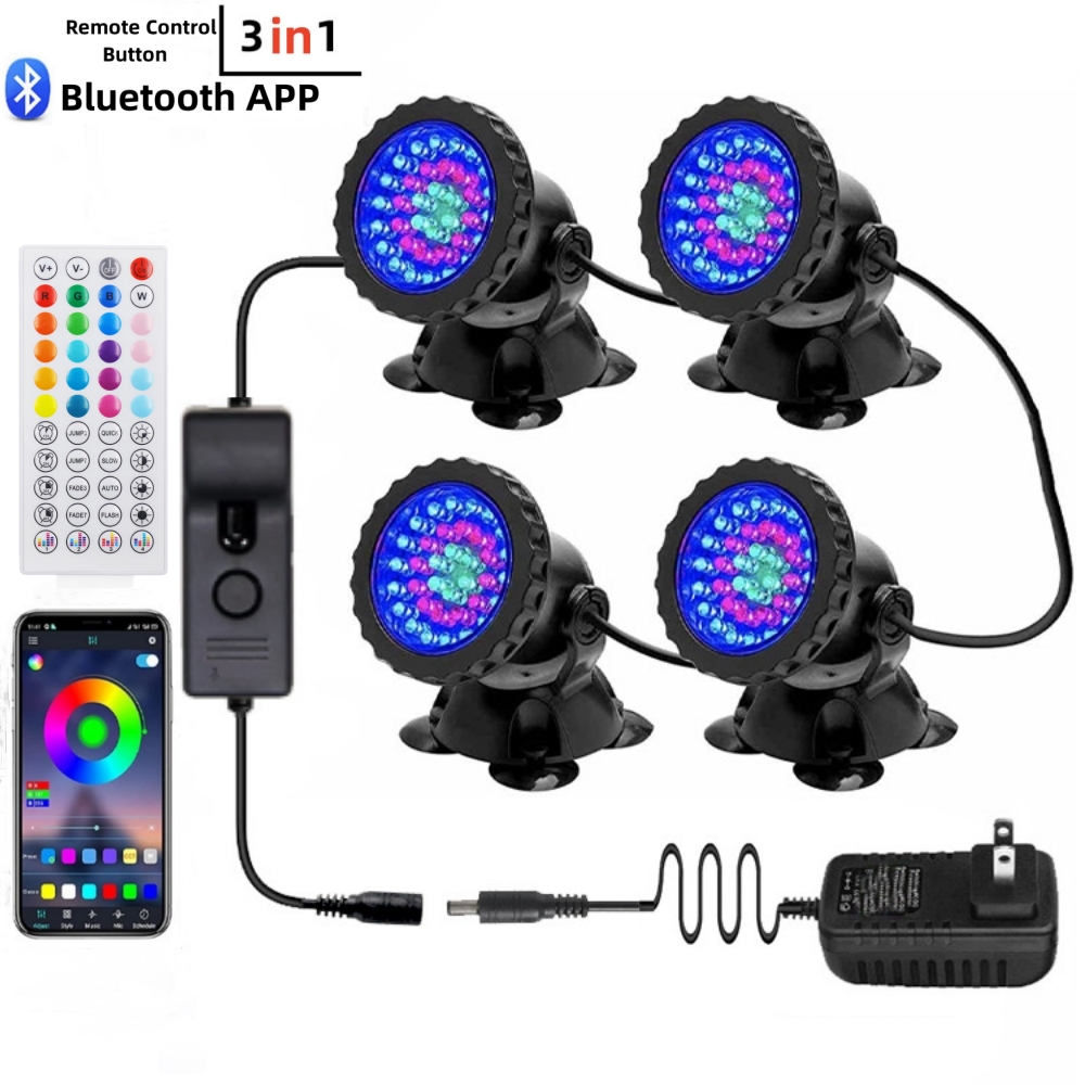 36LEDs RGB Underwater Spotlight 12V IP68 Waterproof Fountain Fish Tank Swimming Pool Pond Aquarium Garden Lamps