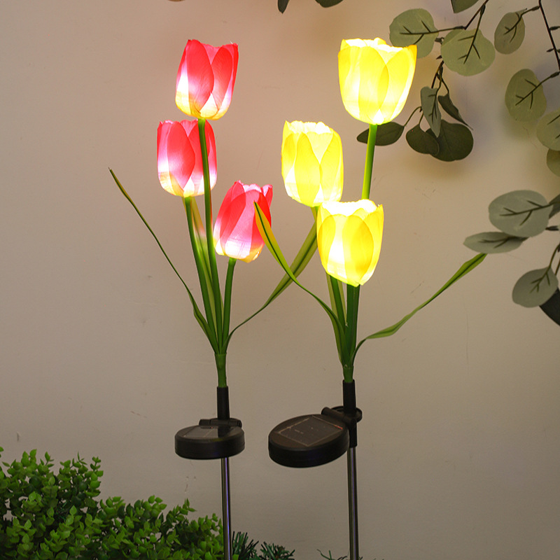 Lámpara decorativa de jardín con forma de flor de tulipán alimentada por energía Solar, iluminación de paisaje exterior única para camino de jardín, luces de estaca para césped N01