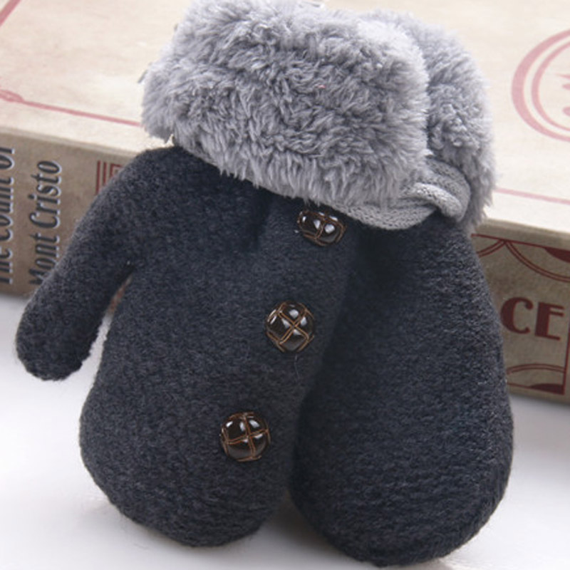 Children's Mittens Winter Wool Baby Knitted Gloves Children Warm Rope Baby Mittens For Children 1-3 years old: Dark grey