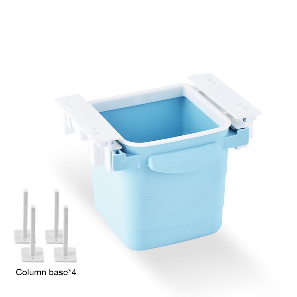 Hidden Retractable Office Desk Home Adhesive Dustbin Trash Can Garbage Waste Bin: Blue