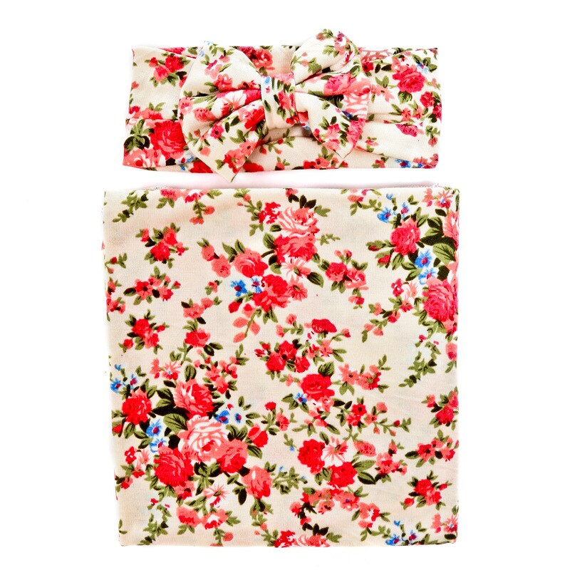Mantas para envolver con rosas florales vintage, manta cinta para cabeza suave para bebé, conjunto de gorro, mantas de algodón para niñas