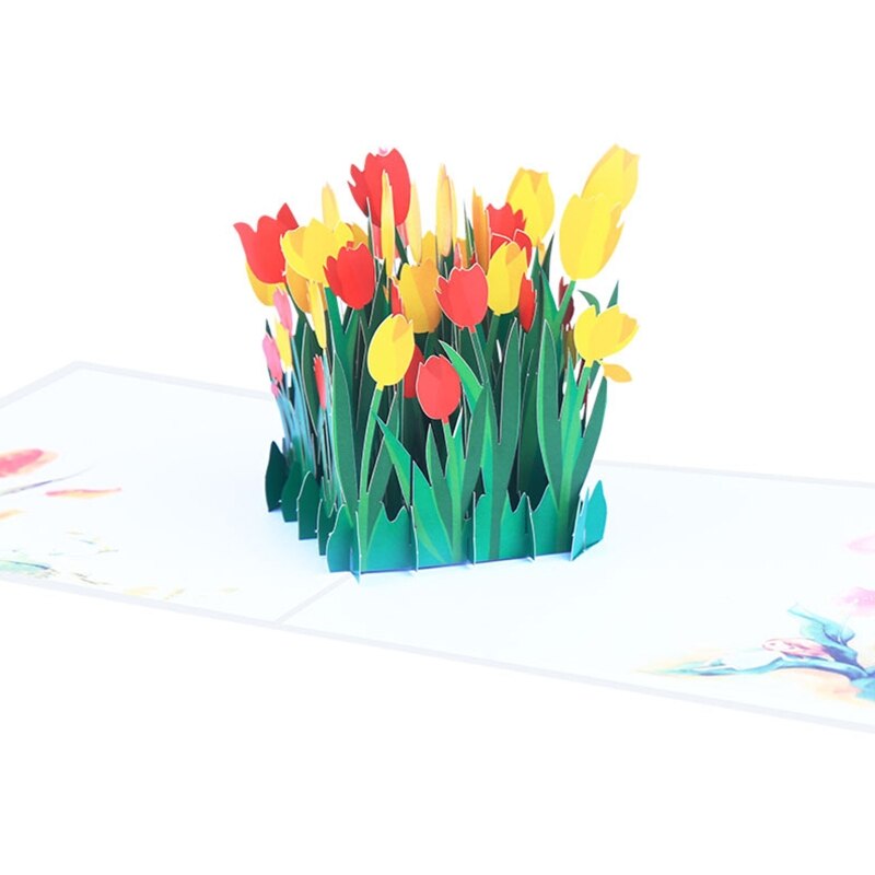 13ME 3D Pop Up Greeting Card Tulip Flower Birthday Card for Mothers Father's Day Anniversary Valentine's Day Graduation Wedding