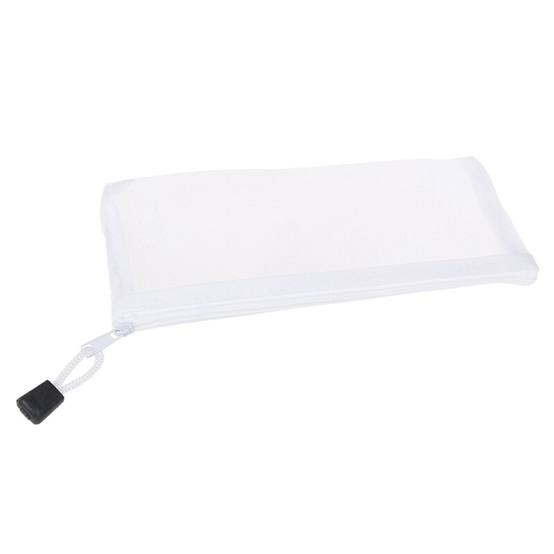 Transparent Mesh Pencil Case Office Student Pencil Cases Nylon Pen Bag School Stationery Supplies for Kid Student: White