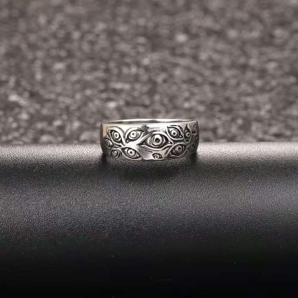 Anelli per occhi di demone Punk Vintage per donna uomo anello di personalità Hip-Hop retrò anello a vita bassa inciso accessori per anelli a croce cava