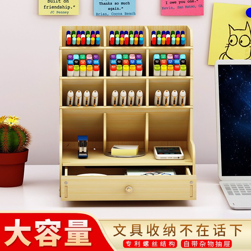 Wooden Desk Organizer Multi-Functional DIY Pen Holder Box Desktop Stationary Home Office Supply Desktop Storage Rack