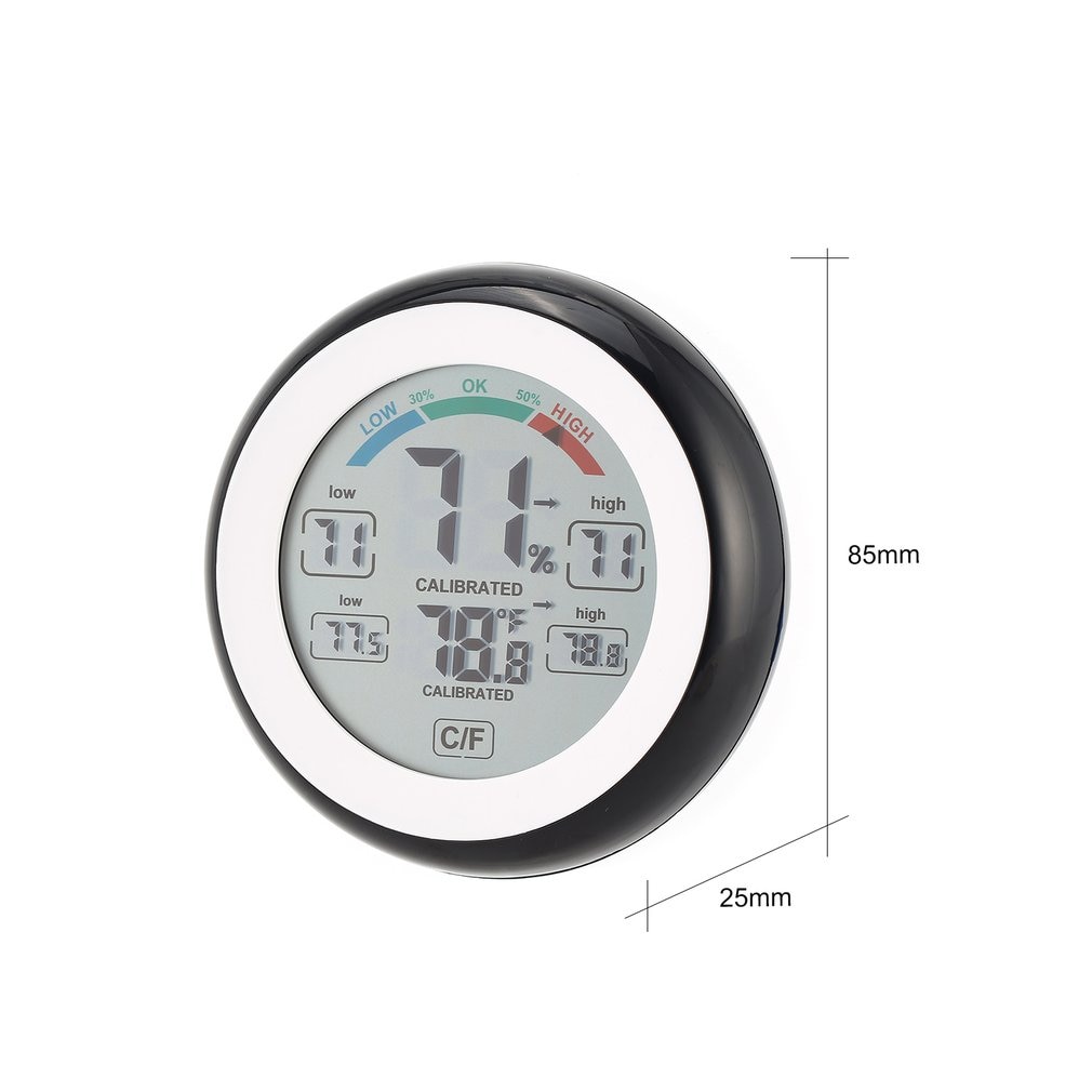 Round LCD Touchscreen Indoor Temperature Hygrometer Weather Station Digital Backlight Touch Screen Time Clock Thermometer