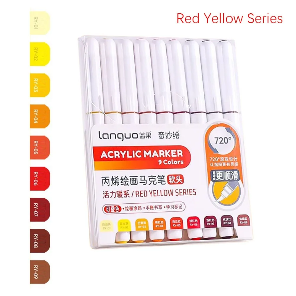 9-Colors Acrylic Marker Pen Stackable Color Straight Liquid Colour Pen Quick Drying Smooth Writing Art Watercolor Pen Graffiti