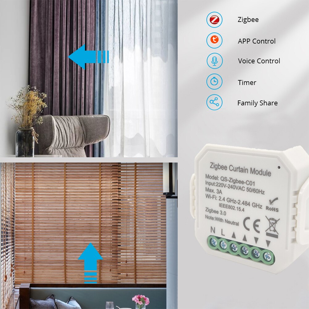 Blind Motor Smart Family Sharing Curtain Switch Module Wireless Easy Install Zigbee App Bedroom With Timer For Roller Shutter