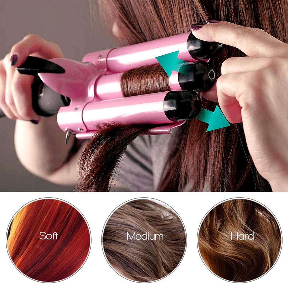 3 Barrels Big Wave Hair Curling Automatic Perm Splint Nano-Titanium Ceramic Iron Hair Waver Curlers Styling Pink Salon Tools