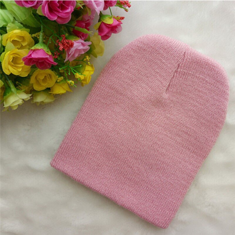 Märke baby hattar mössor vinter varm flicka pojke småbarn spädbarn barn barn söt mössa keps unisex solid stickad mössa: Rosa