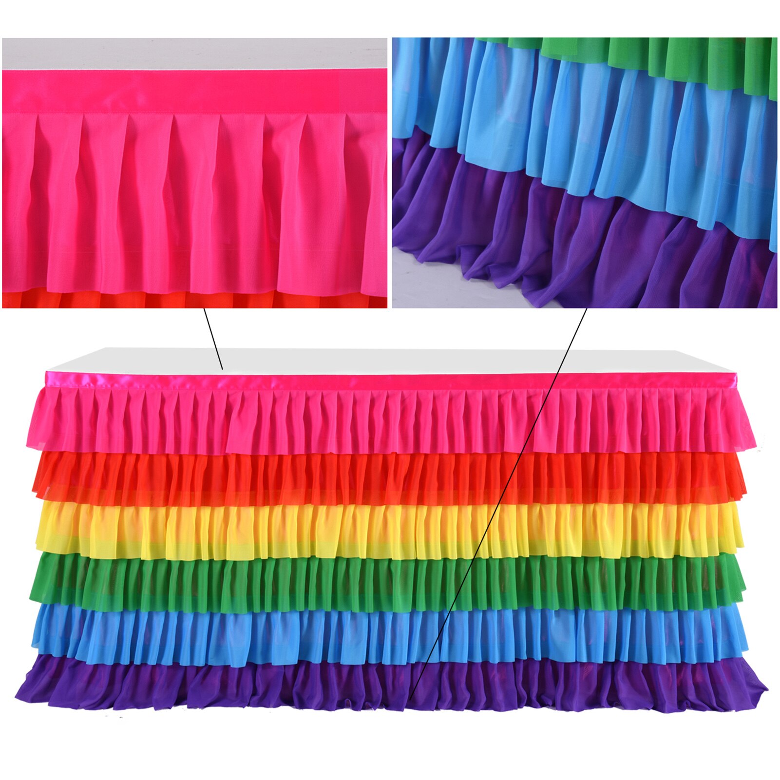 6 Layer Tulle Table Skirt Tutu Table Skirts Tableware Rainbow Baby Birthday Party Decorations Banquet Wedding Home Party Supply