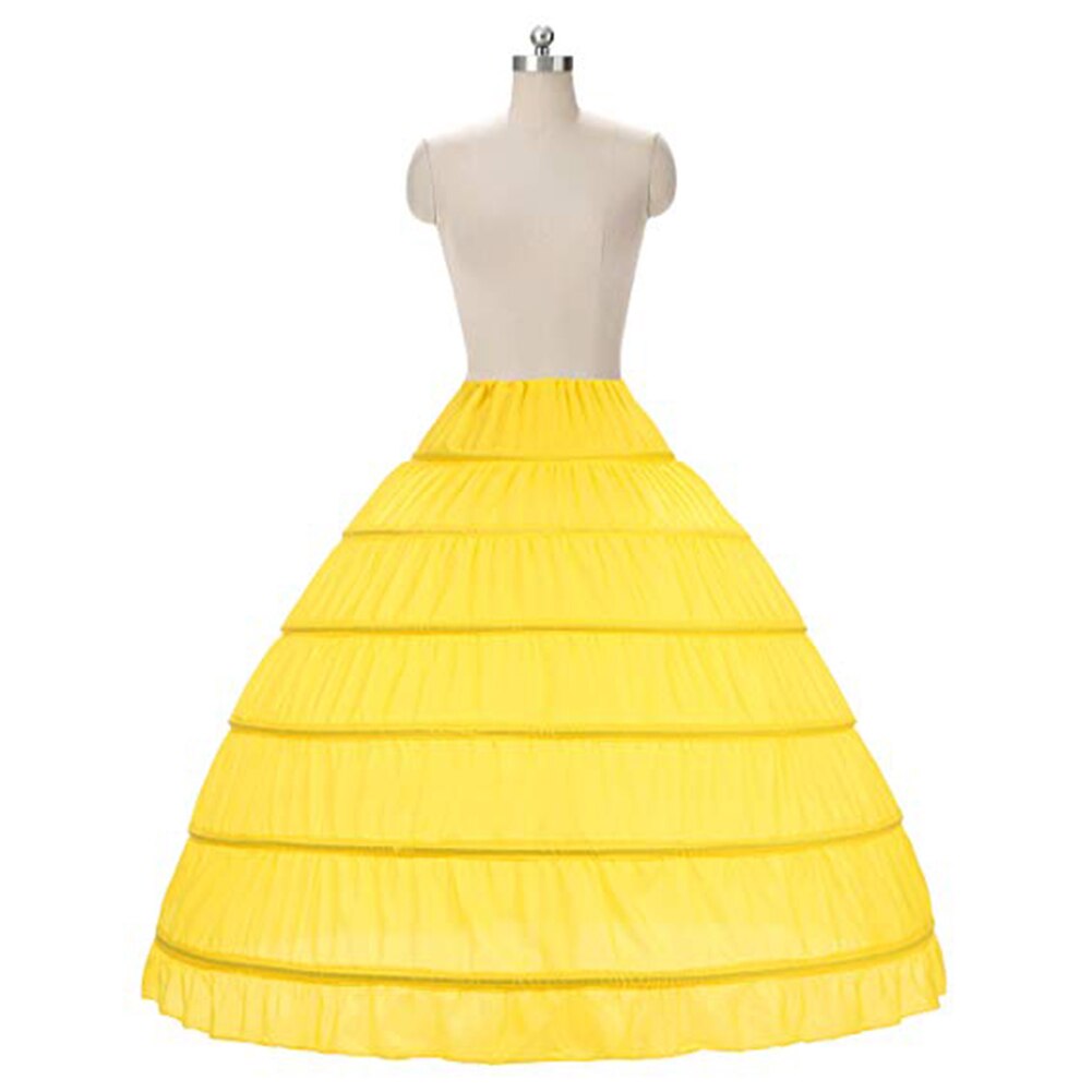 White 6 Hoops Petticoats Bustle for Ball Gown Wedding Dresses Underskirt Bridal Accessories Bridal Crinolines Skirts: Yellow