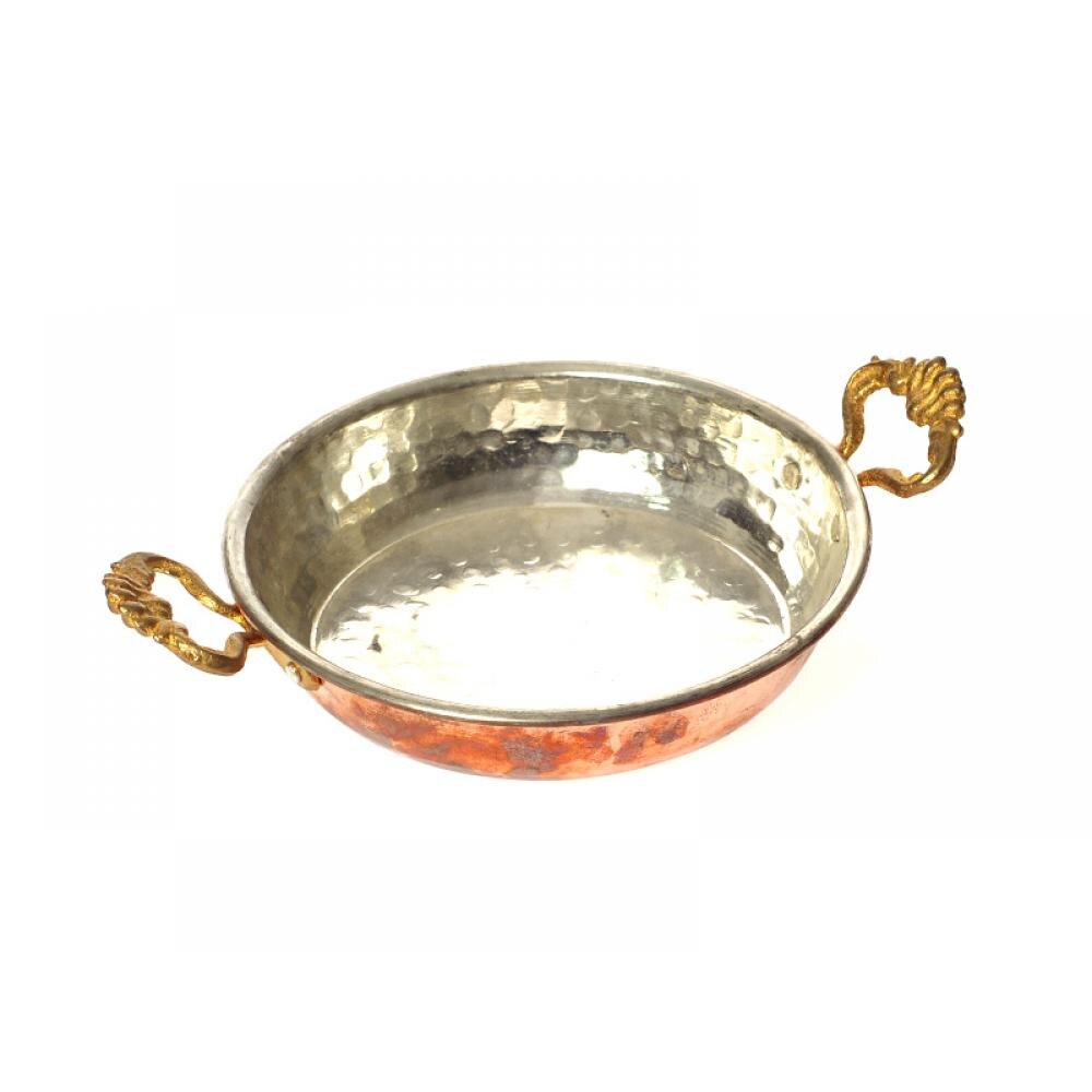 Sahan Pan Copper Skillet Traditional Turkish Egg Omelette Frying Cooking Cook Made Turkey Fryer Pot with Brass Handles Non-Stick