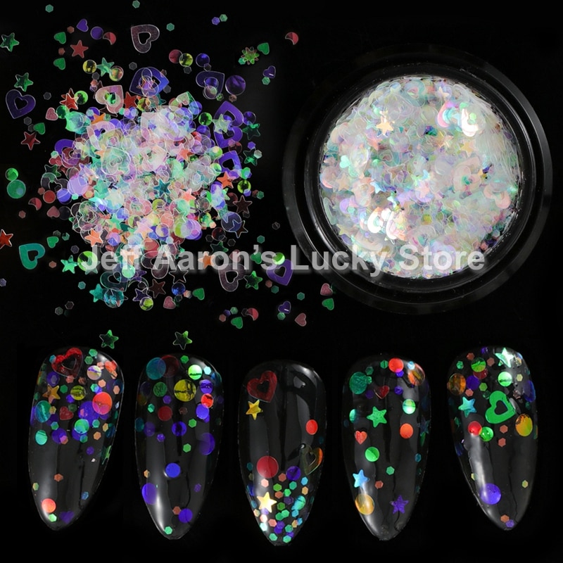 Ultra-dunne Gemengde Vormen Doorschijnende Glitter Nail Pailletten Decal Holografische Paillette Manicure Nail Art Decoraties Levert gereedschap