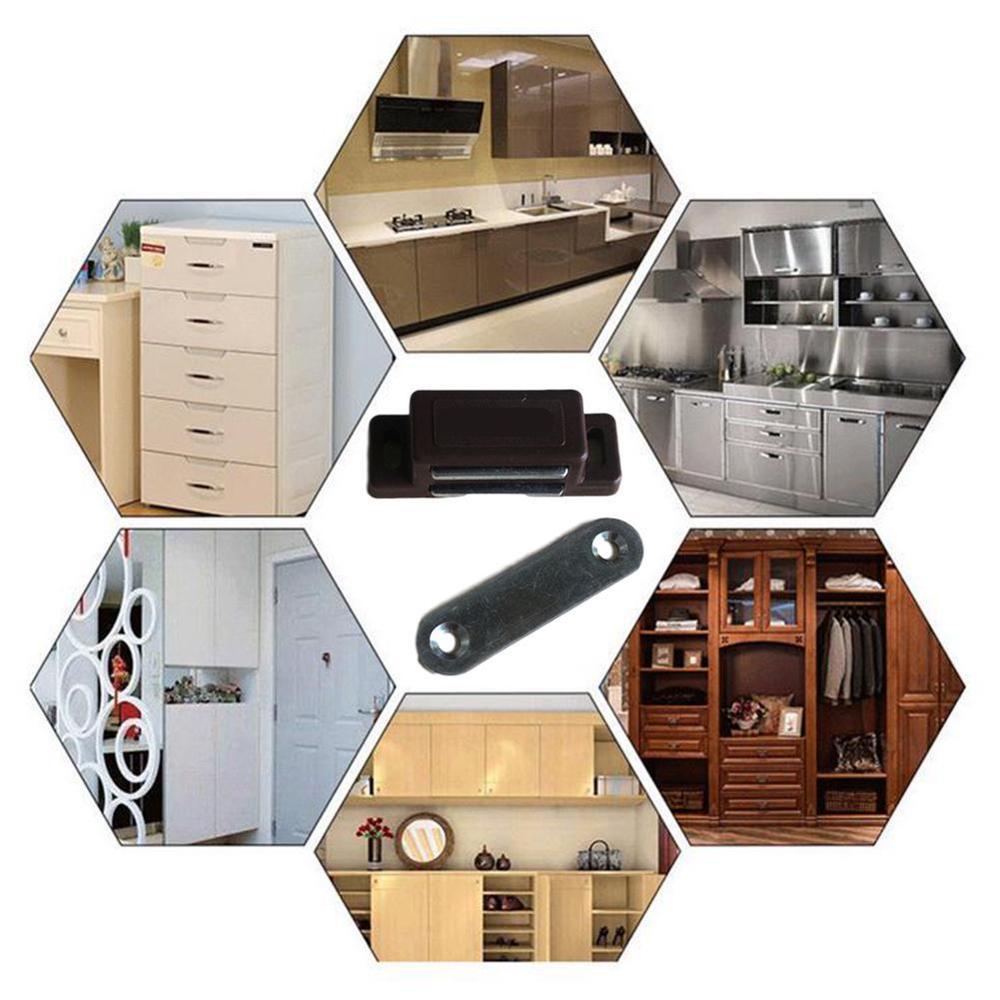 Small Magnetic Door Catches Kitchen Cupboard Wardrobe Cabinet Hardware Latch Brown Cabinet Catch Screw White R2L0