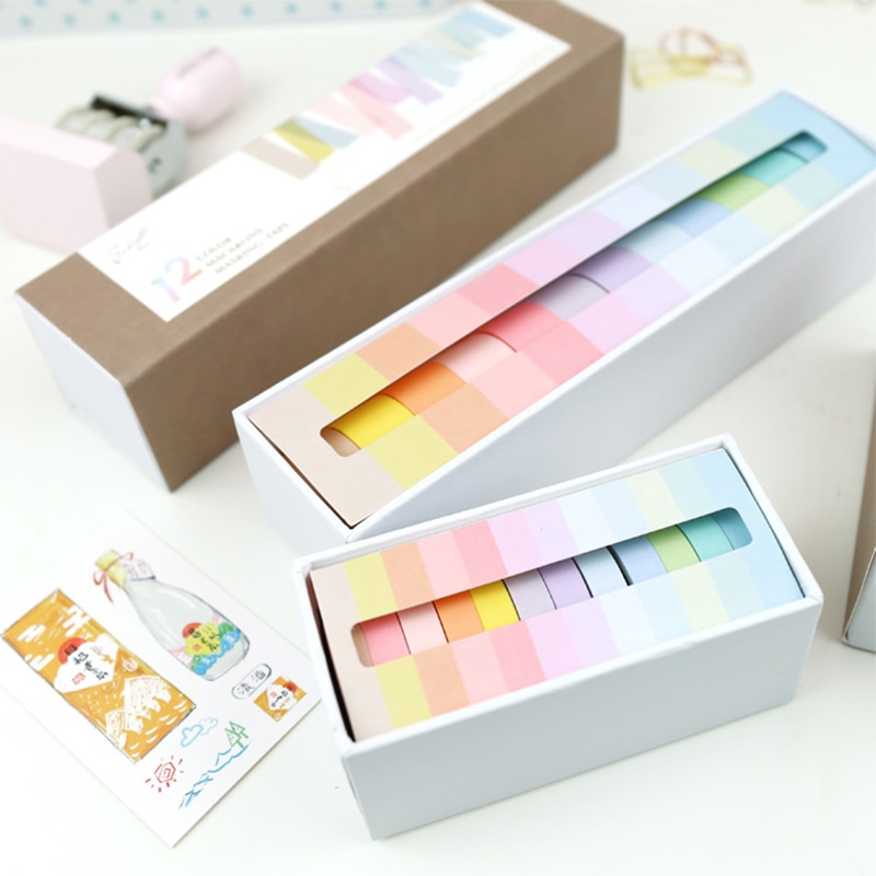 12 Stks/partij 7.5Mm X 3M Rainbow Decoratieve Plakband Masking Washi Tape Decoratie Dagboek School Kantoorbenodigdheden Briefpapier