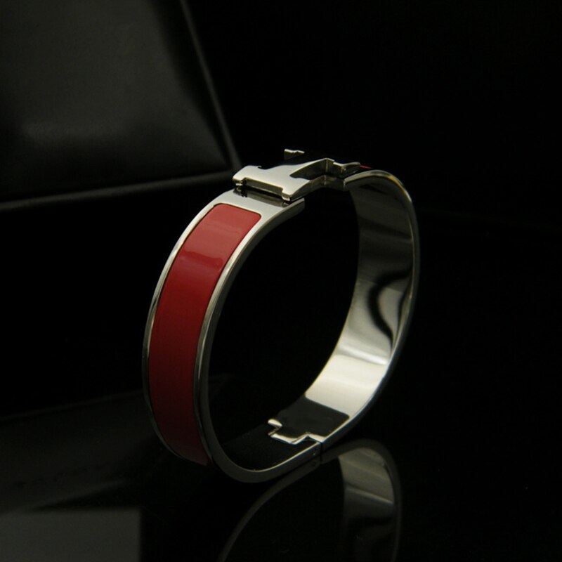 Schmuck H Form Armreifen Berühmte Armreif für Frauen Silber farbe Überzogen Italien armbänder Schmuck 16,5 cm: Silver Red