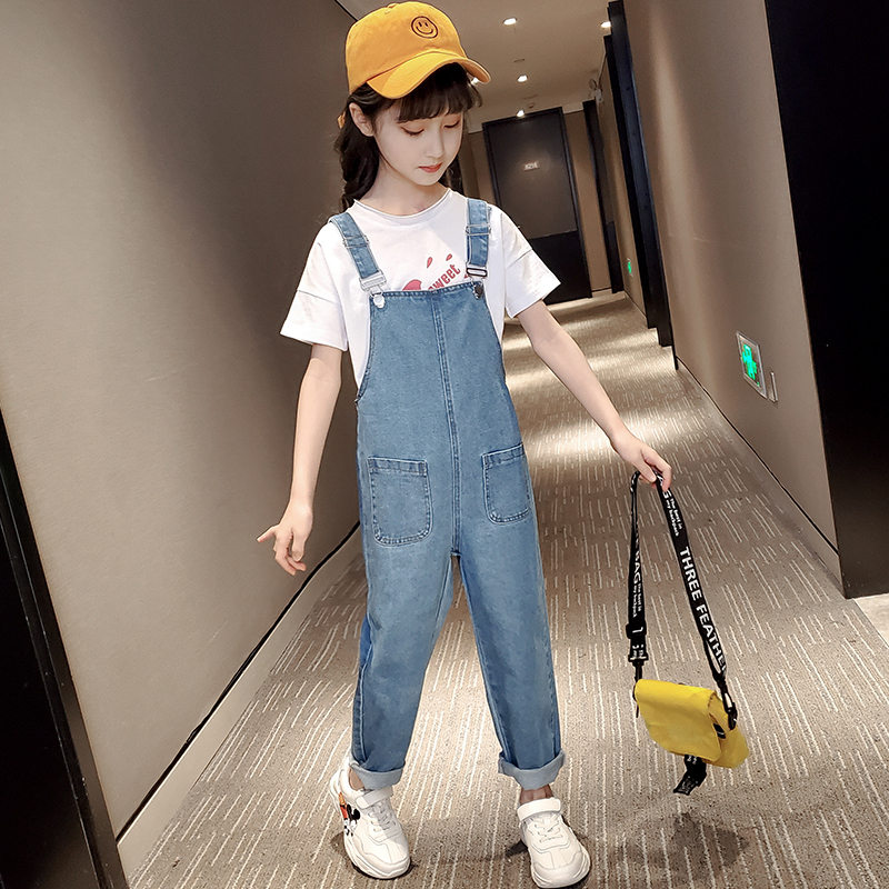 Girls Denim Overalls for Children Casual Kids Girl Jumpsuit Jeans Teenagers Denim Cargo Pants with Straps For Teens