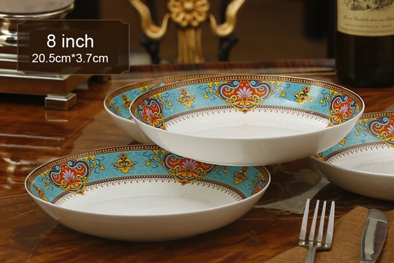 4pcs set, 8inch, fine bone china dinner set of plates, Thailand , porcelain plate platte, deep food plate kitchen, buffet