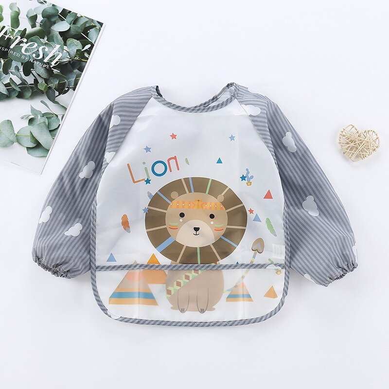 0-3Y Cartoon animali bavaglini per bambini bavaglino per bambini grembiule a maniche lunghe impermeabile per bambini alimentazione Burp panni bavaglino roba per bambini: 8