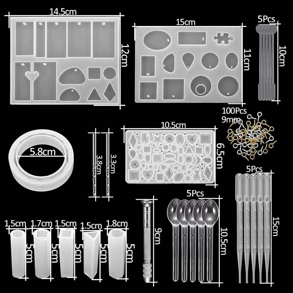 Set de moldes de silicona epoxi 300 Uds para joyería, moldes de resina UV de estilo mixto para Diy, accesorios de joyería: KT0023-13