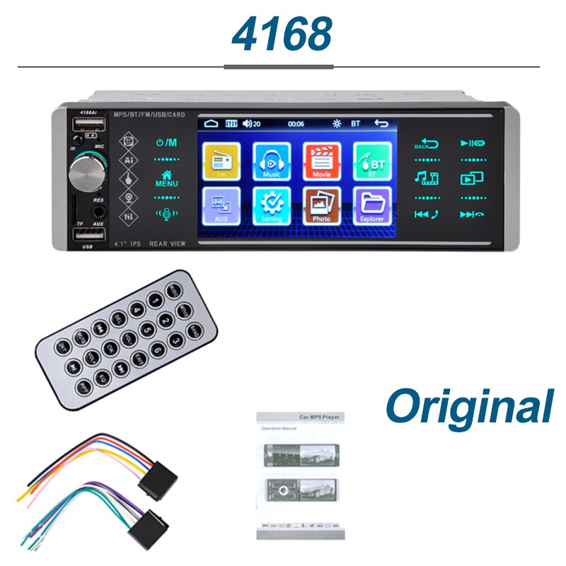 Radio con GPS para coche, reproductor Mp5, 1din, táctil, RDS, AM, FM, 4 USB, 5,1/4 pulgadas, interconexión bidireccional, compatible con Android 10, Mirrorlink: 4168A