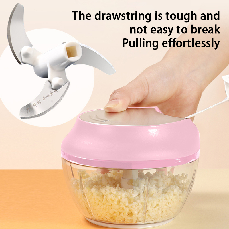 Mini Pink Food Processor 500 Ml Manual 3 Stainless Steel Blade Kitchen Meat Grinder Home