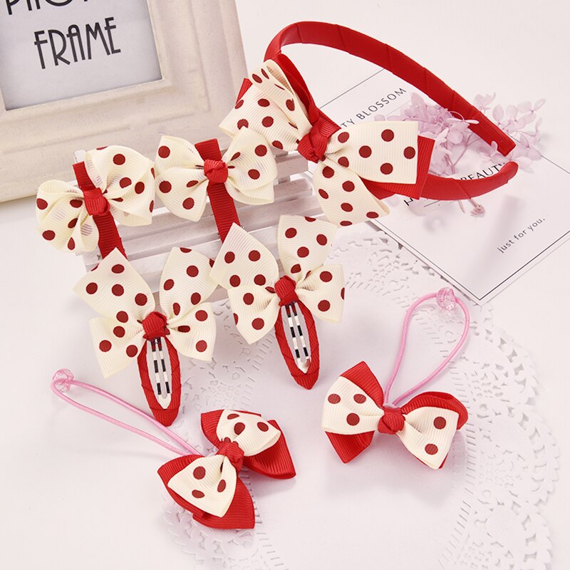 7 teile/satz Kinder Haar Clip Set für Geburtstag Streifen Dots Muster Haarnadeln Nette Haar Seil Mädchen Headwear Haar Zubehör set