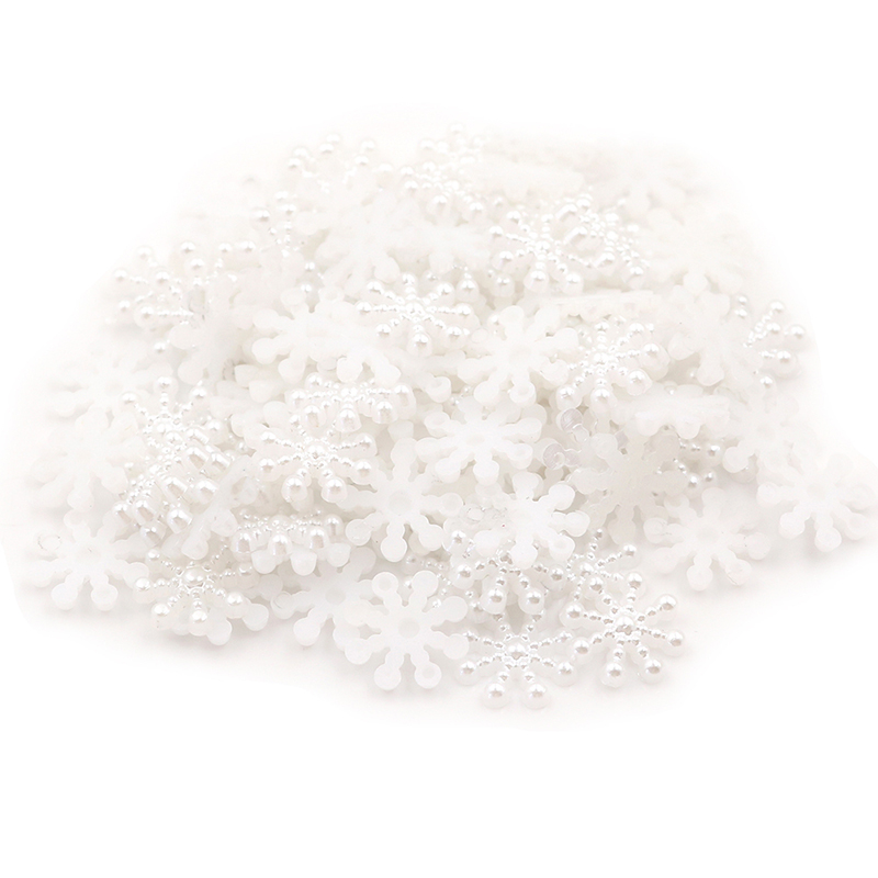 100 stk/pose kunstig juleperle snefnug cabochon flatback hængende ornament gør-det-selv dekorationer tilbehør håndværk: Hvid