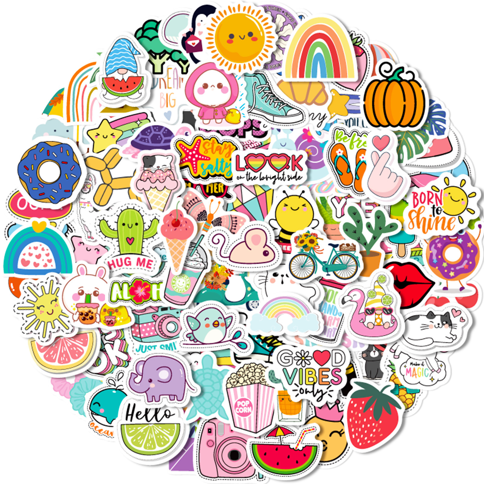 100 pièces Kawaii mignon autocollant Vsco esthétique en direct pour enfant autocollant coloré bricolage ordinateurs portables bouteilles d'eau téléphones autocollants décoratifs: Default Title