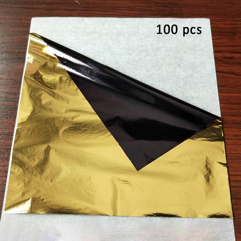 Efterligning guld sølv forgyldning aluminiumsfolie papir 100 ark / pakke 14*14cm kunst håndværk papir diy dekoration: Sort guld