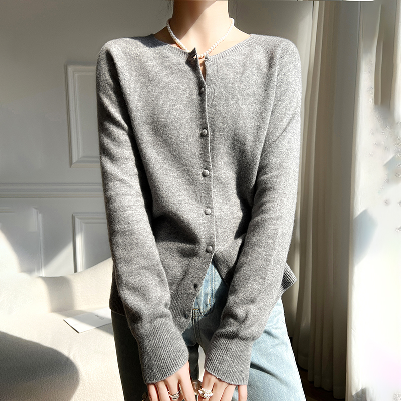 WinvyNee Roupas femininas de lã merino cardigans pretos suéter sólido casual quente agasalhos de malha tops outono jumpers B 1263018 Um: XXL / CINZA