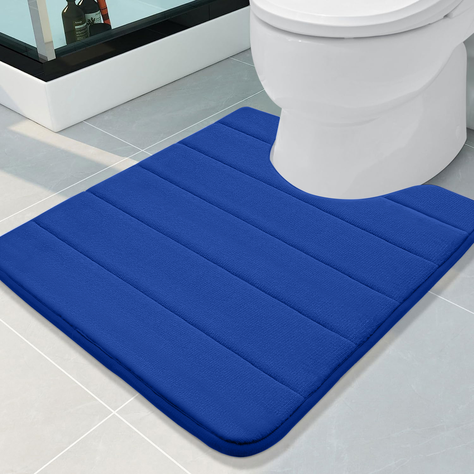 U-Shaped Bath Toilet Mat Anti-slip Memory Foam Rug Soft Comfortable Absorbent Bathroom Shower Mats for Bath Toilet Floor Rug: Beige