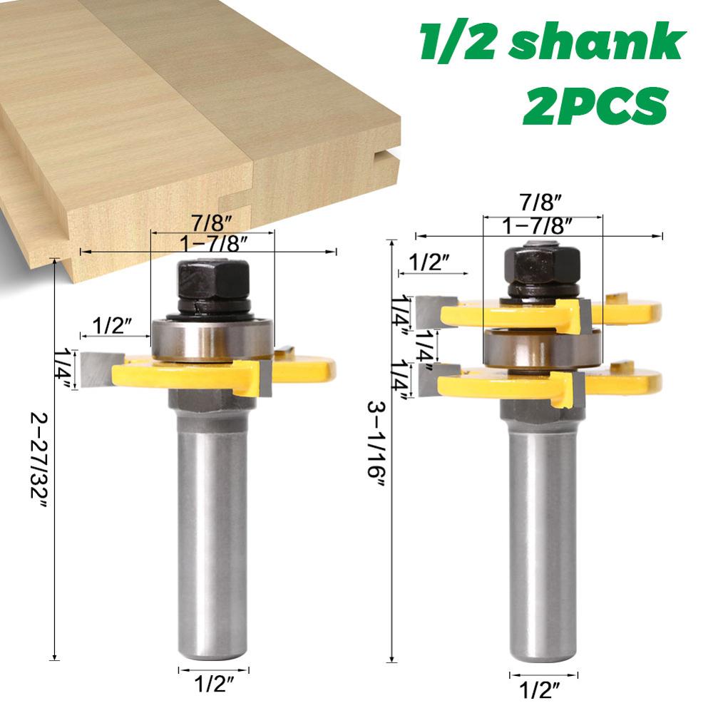 Tongue and Groove Router Bit Tool Set ½'' Shank With 45° Lock Miter Bit ½'' 12mm Shank - Solid Steel, Anti Kickback: 2pcs 12.7mm shank