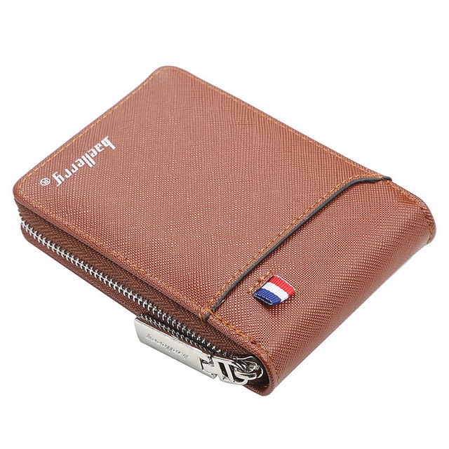 Wallet Men's Short Small Multifunctional Hand Card Holder PU Business Zipper Purse High Casual: Beige