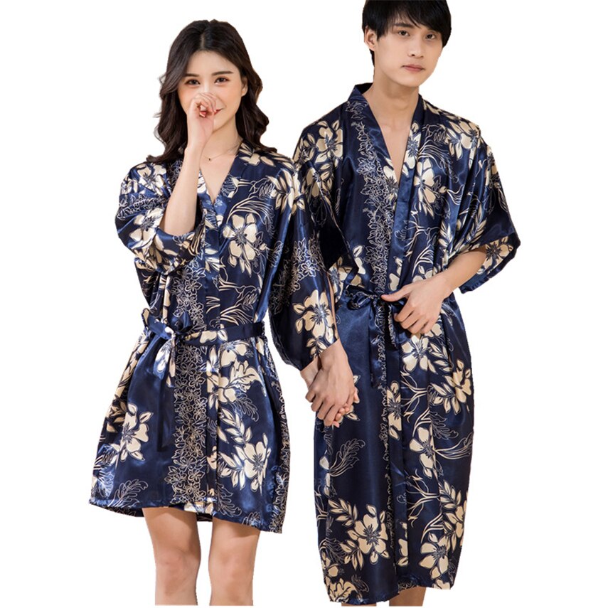 Japanse Traditionele Kleding Voor Paar Vrouwen Mannen Aziatische Gouden Gedrukt Kimono Vest Mode Nachtkleding Pyjama Yukata Gewaad