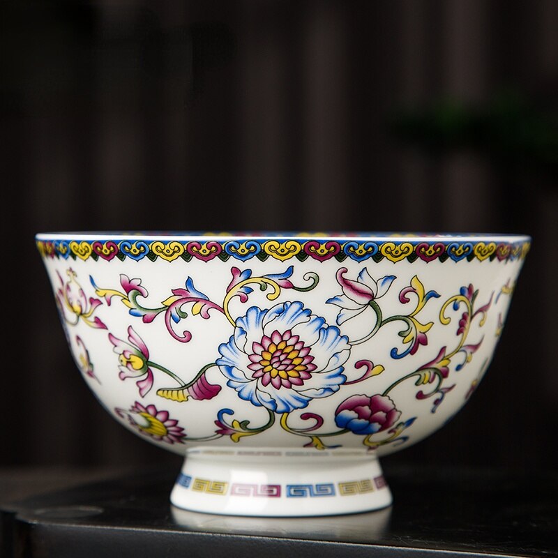Jingdezhen enamel ceramic bowl Palace luxury bone china noodle bowl Chinese style salad bowl Ceramic tableware: 4 / 6 inch